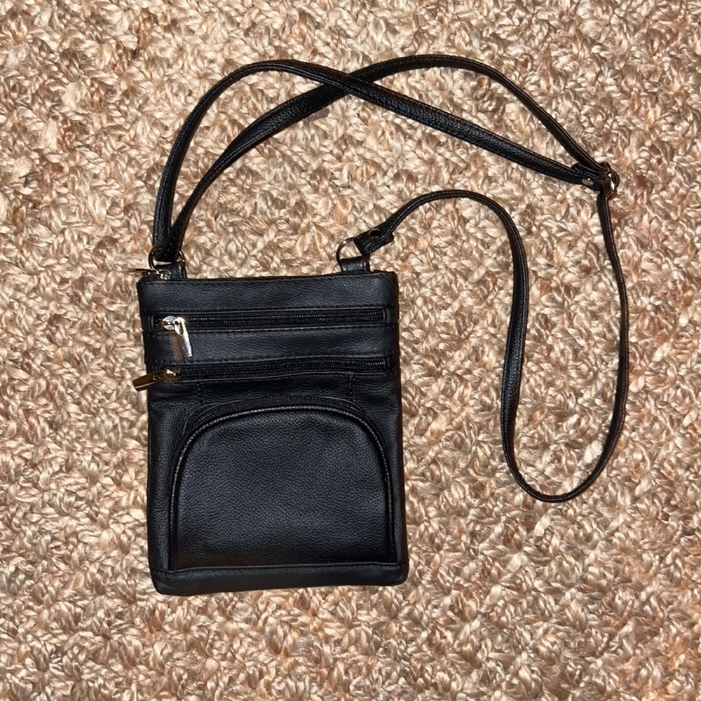 Black leather crossbody purse never worn